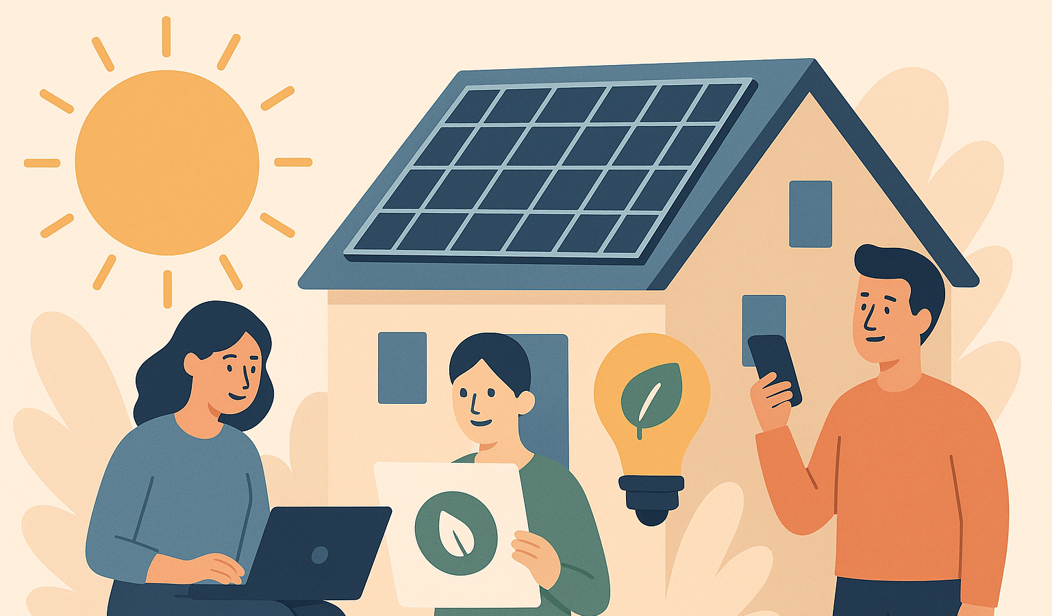 Familie med solceller og grøn energi